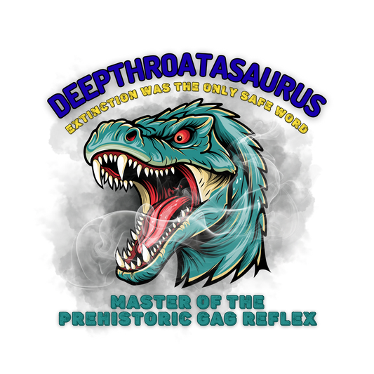 Inappropriate adult dinosaur t-shirt with gag reflex joke