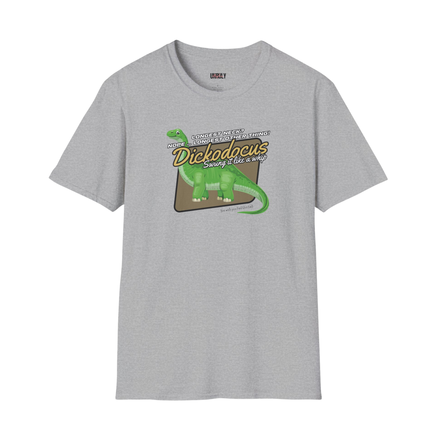 Dickodocus t-shirt in Sport Grey funny naughty NSFW dinosaur graphic tee