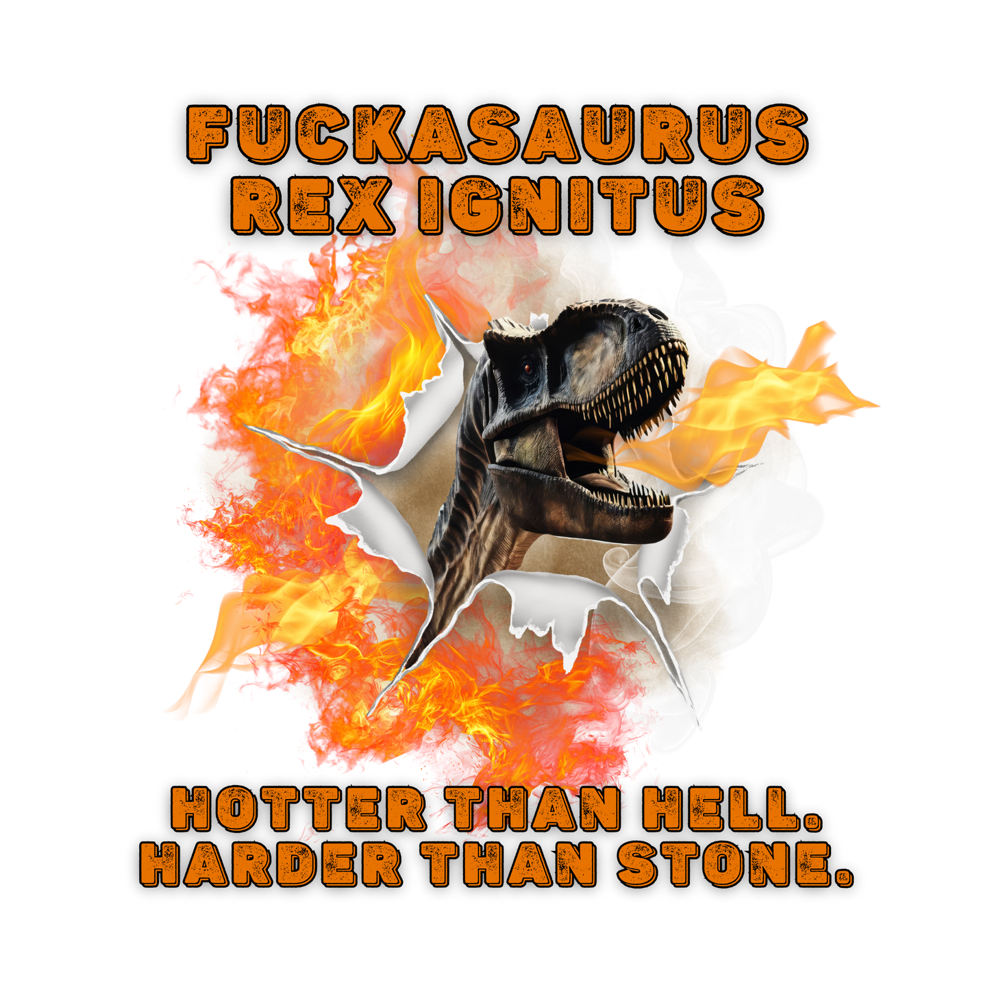 NSFW kinky dinosaur t-shirt with flames and smoke
