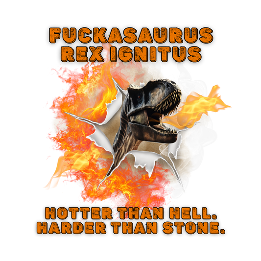 NSFW kinky dinosaur t-shirt with flames and smoke