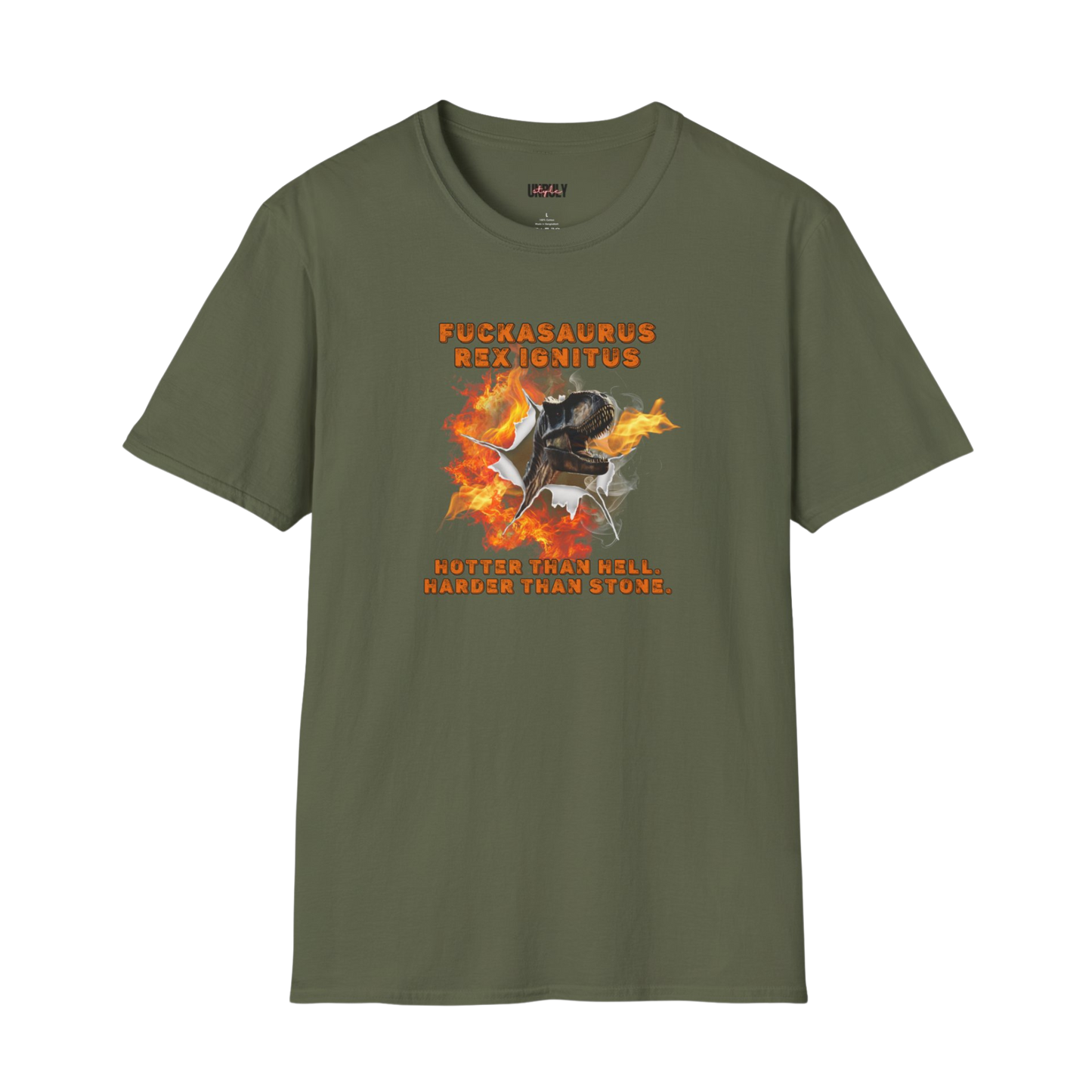 Offensive adult humor fiery dinosaur graphic tee