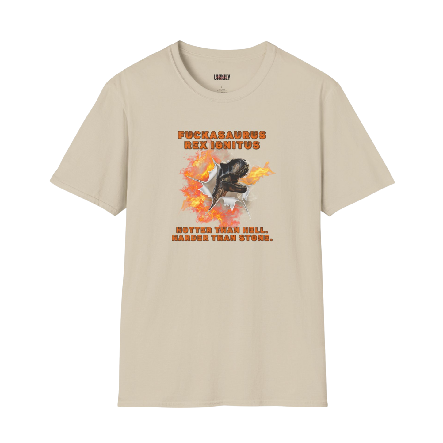 Inappropriate funny offensive fiery dinosaur design