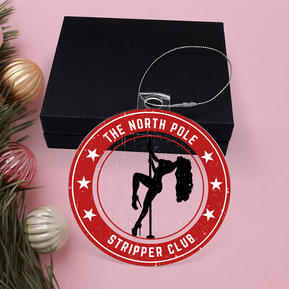 Dirty offensive Christmas décor featuring stripper on pole