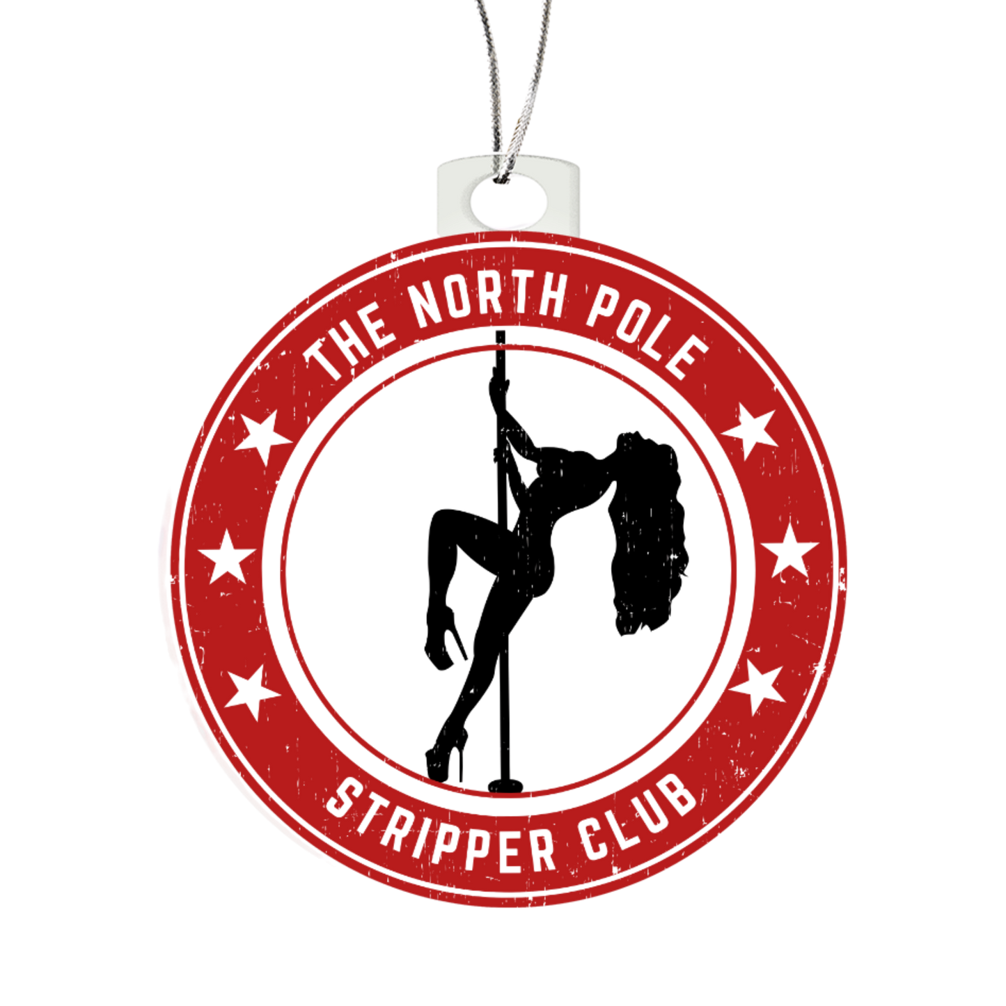 North Pole Stripper Club NSFW Christmas ornament with stripper silhouette