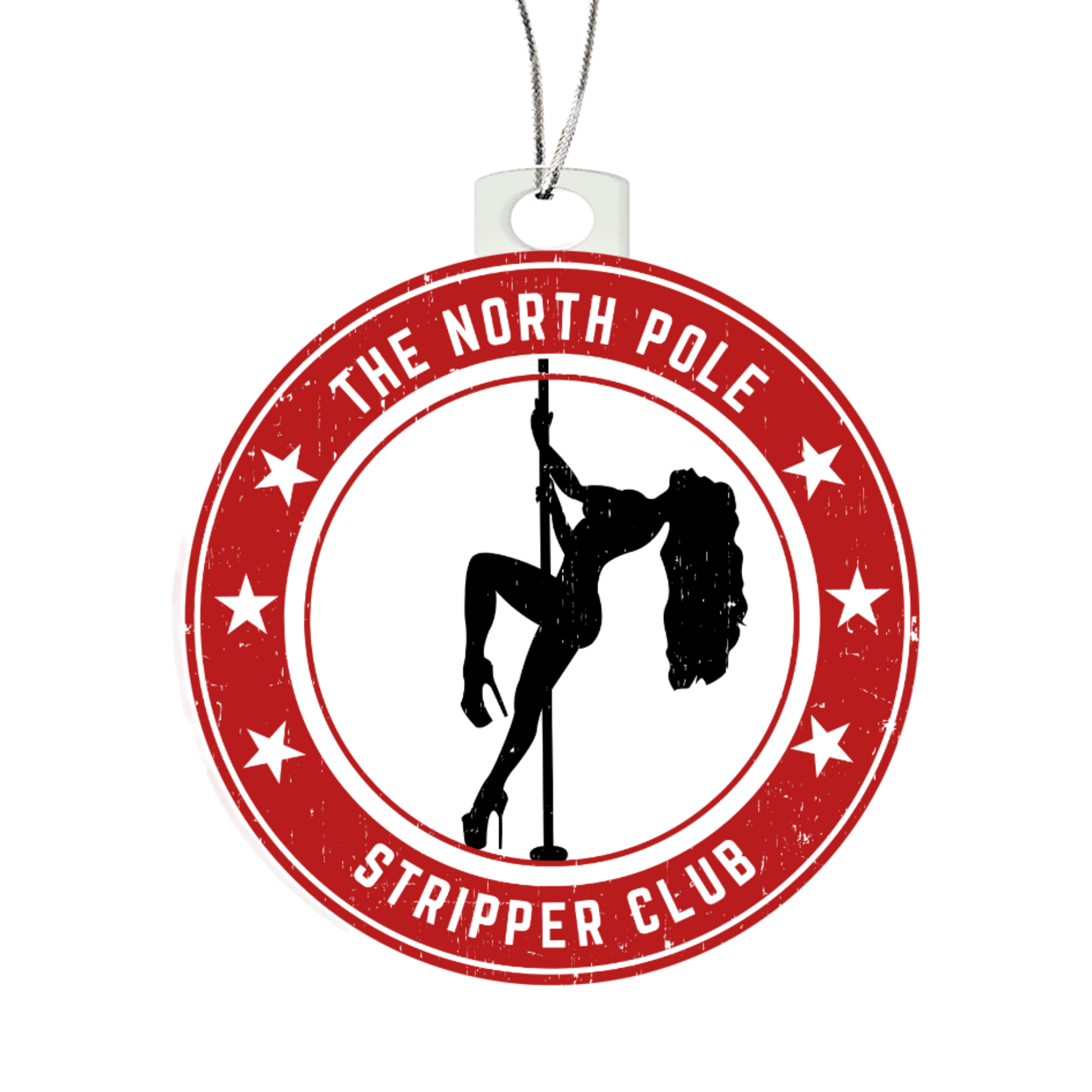 North Pole Stripper Club NSFW Christmas ornament with stripper silhouette