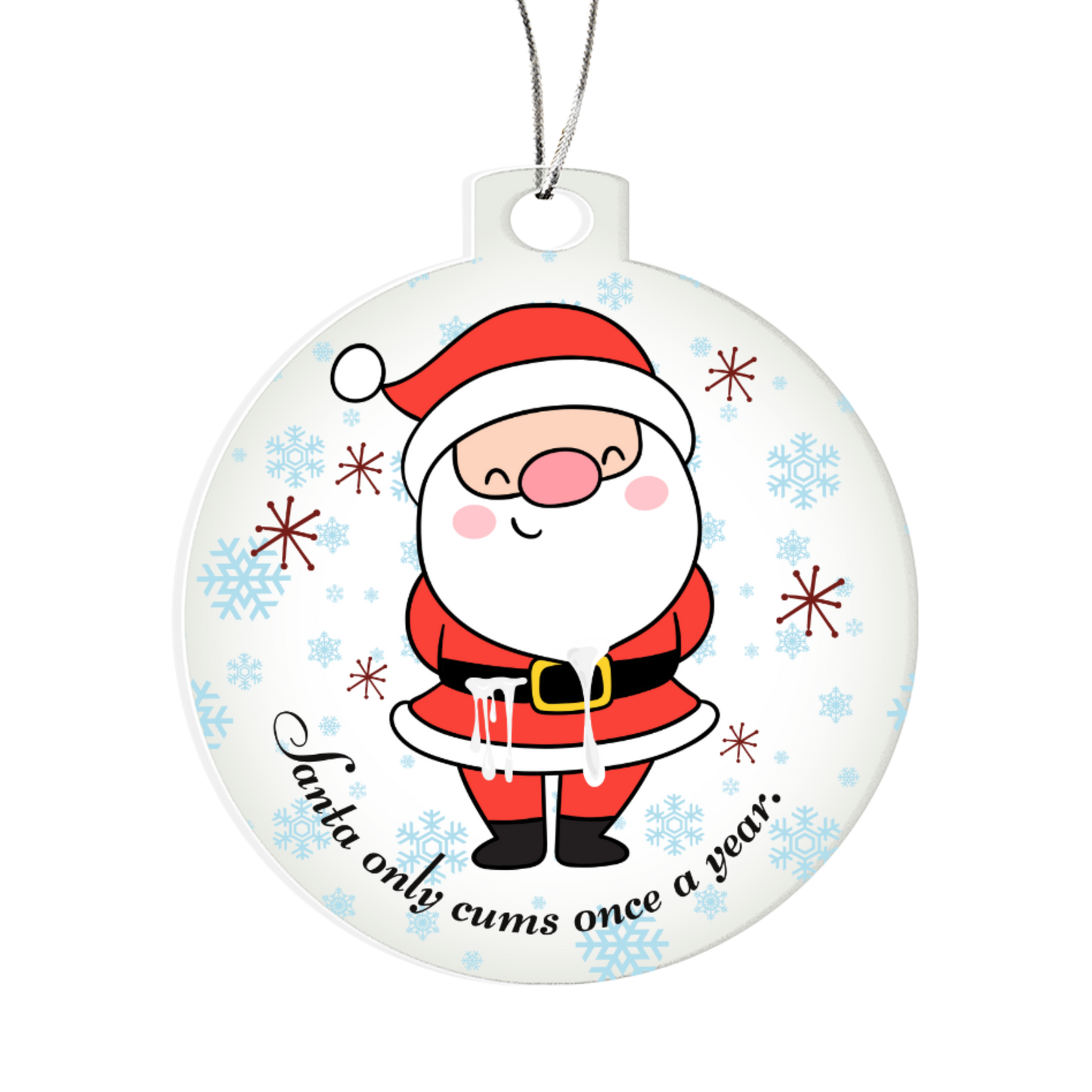Santa Comes NSFW Christmas ornament with naughty adult design
