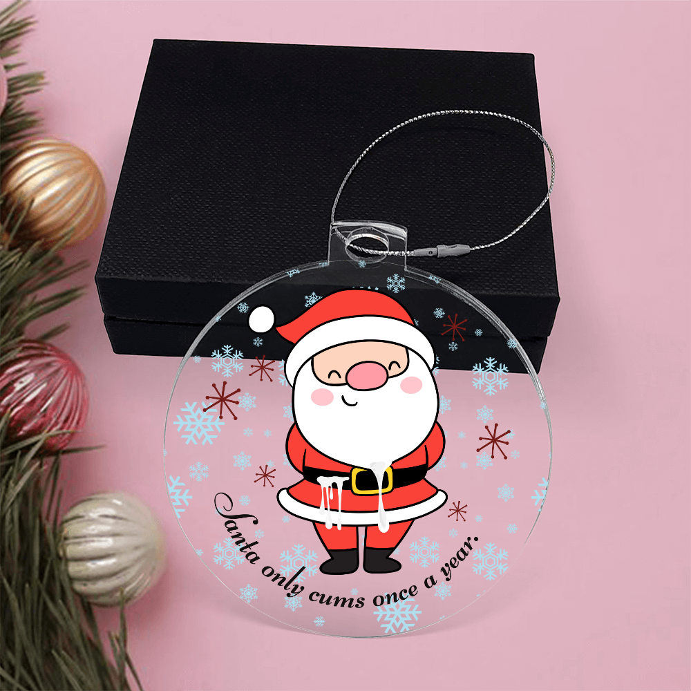 Offensive acrylic holiday ornament Santa cums once a year