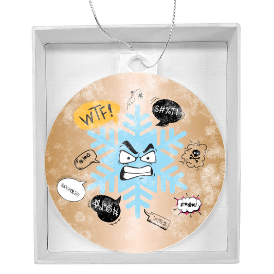 Inappropriate holiday acrylic ornament with cartoon rage bubbles