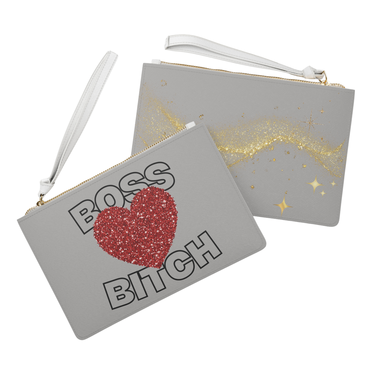 Boss Bitch Sparkle Heart – Bold Vegan Leather Clutch/Accessory Bag