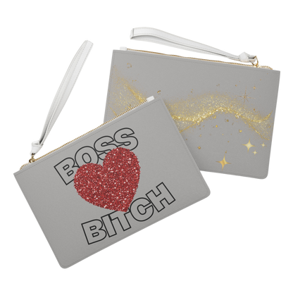 Boss Bitch Sparkle Heart – Bold Vegan Leather Clutch/Accessory Bag