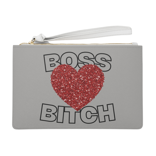 Boss Bitch Sparkle Heart – Bold Vegan Leather Clutch/Accessory Bag