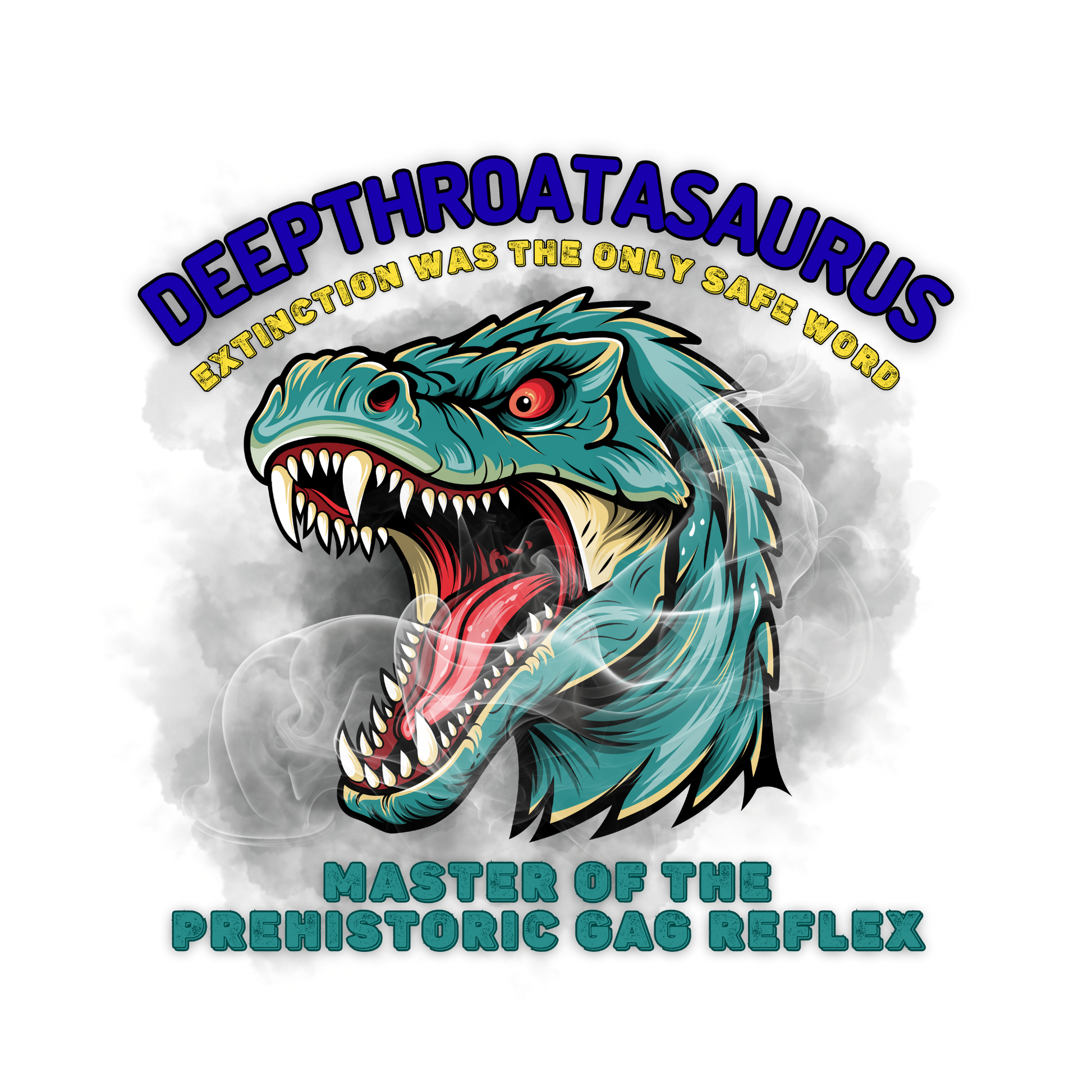 Inappropriate adult dinosaur t-shirt with gag reflex joke