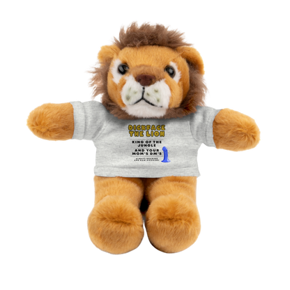 Dickface the Lion plushie with funny adult quote t-shirt in the color Ash