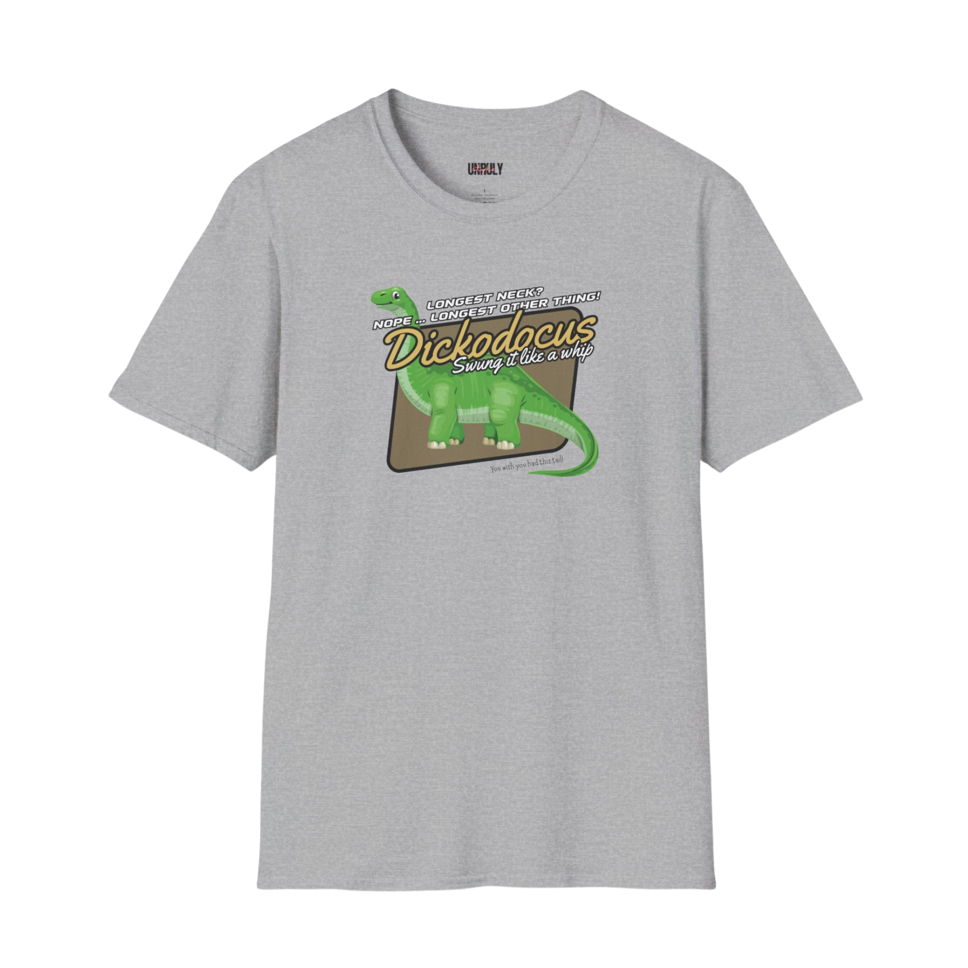 Dickodocus t-shirt in Sport Grey funny naughty NSFW dinosaur graphic tee