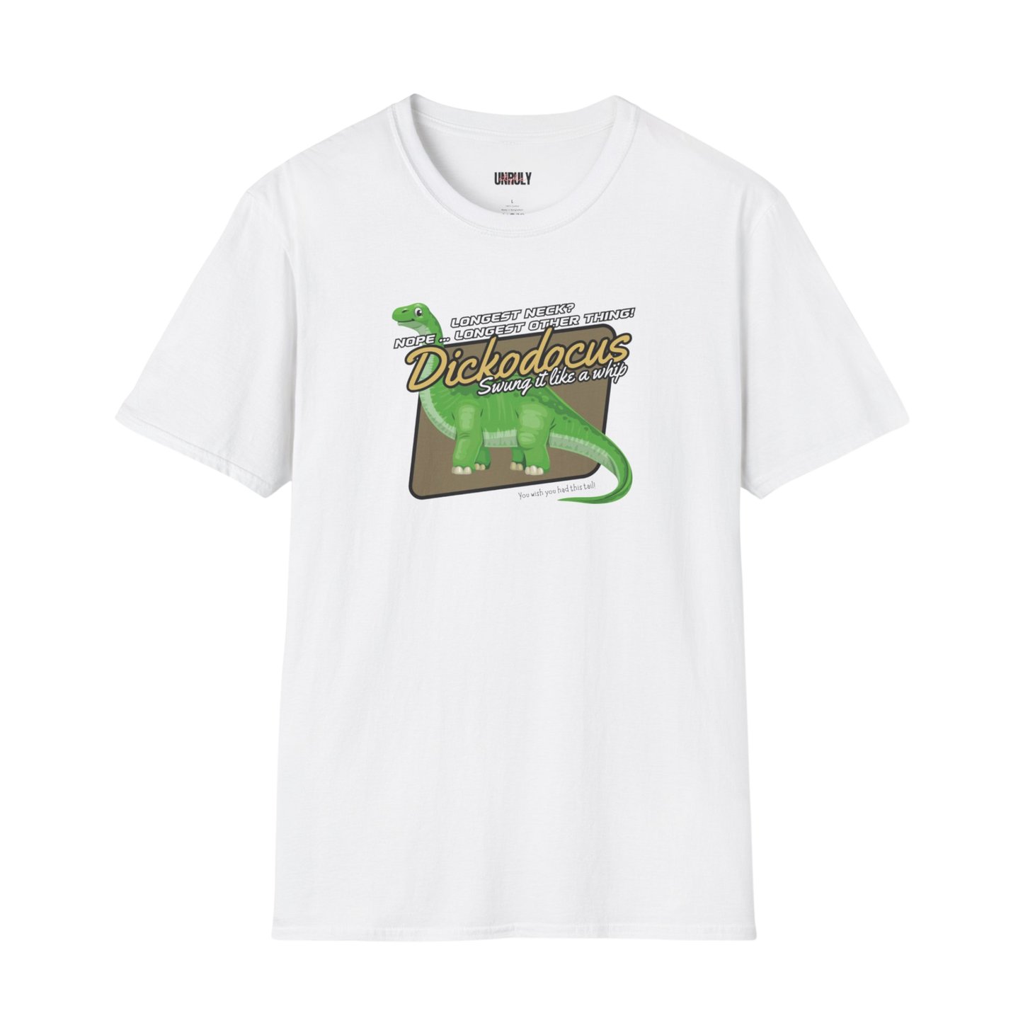 Dickodocus white t-shirt funny naughty NSFW dinosaur graphic tee