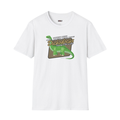 Dickodocus white t-shirt funny naughty NSFW dinosaur graphic tee