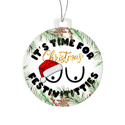 Festivititties acrylic ornament on Christmas tree