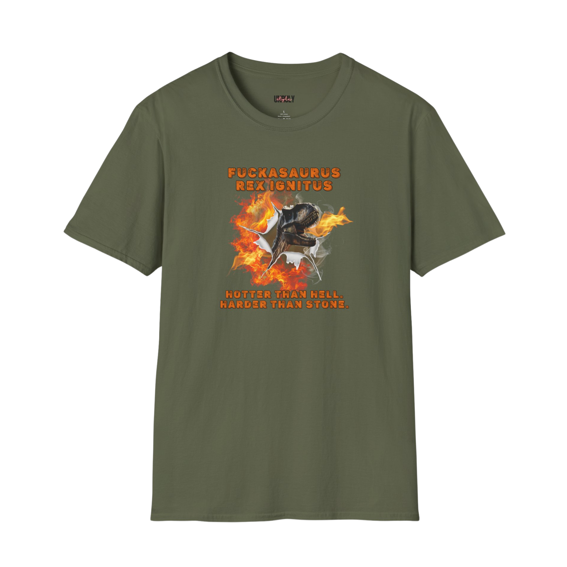 Offensive adult humor fiery dinosaur graphic tee
