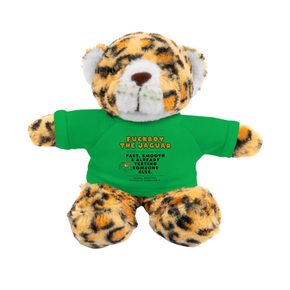 Fuckboy the Jaguar Plushie with Green Shirt – NSFW stuffed animal gift with funny shirt and adult humor – 8 inch cuddly toy for inappropriate gift giving