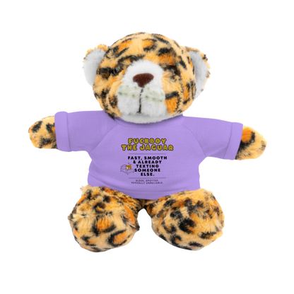 Fuckboy the Jaguar Plushie with Lavender Shirt – NSFW stuffed animal gift with funny shirt and adult humor – 8 inch cuddly toy for inappropriate gift giving