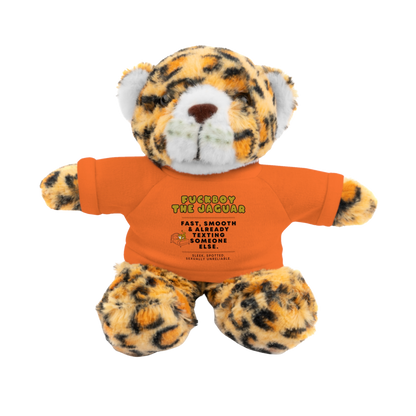 Fuckboy the Jaguar Plushie with Orange Shirt – NSFW stuffed animal gift with funny shirt and adult humor – 8 inch cuddly toy for inappropriate gift giving