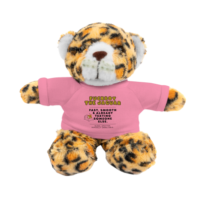 Fuckboy the Jaguar Plushie with Pink Shirt – NSFW stuffed animal gift with funny shirt and adult humor – 8 inch cuddly toy for inappropriate gift giving