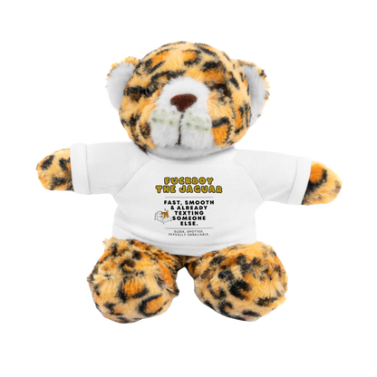 Fuckboy the Jaguar Plushie with White Shirt – NSFW stuffed animal gift with funny shirt and adult humor – 8 inch cuddly toy for inappropriate gift giving
