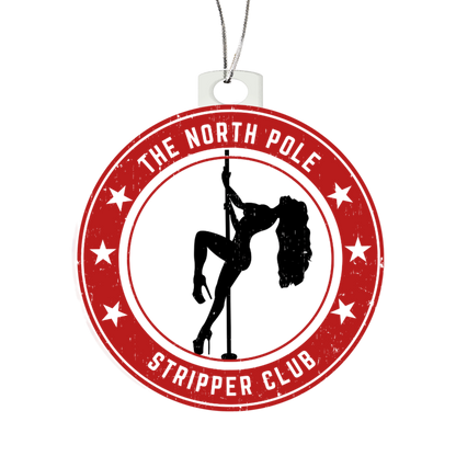 North Pole Stripper Club NSFW Christmas ornament with stripper silhouette