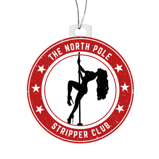 North Pole Stripper Club NSFW Christmas ornament with stripper silhouette