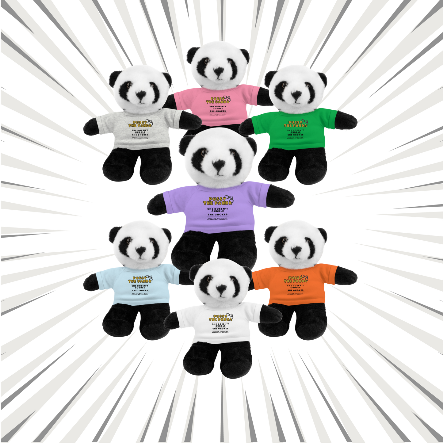 Adult plushie panda bear wearing shirt with dirty quote