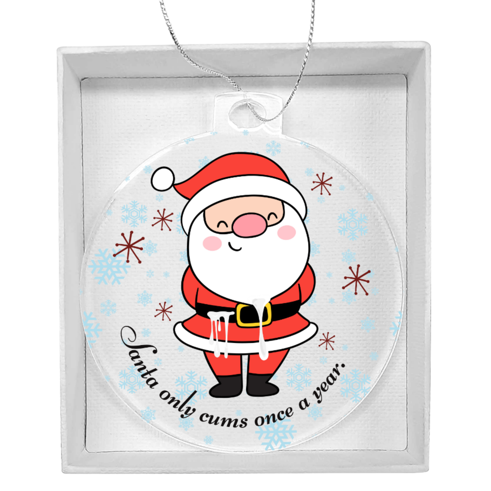 Funny dirty holiday ornament with Santa and offensive text