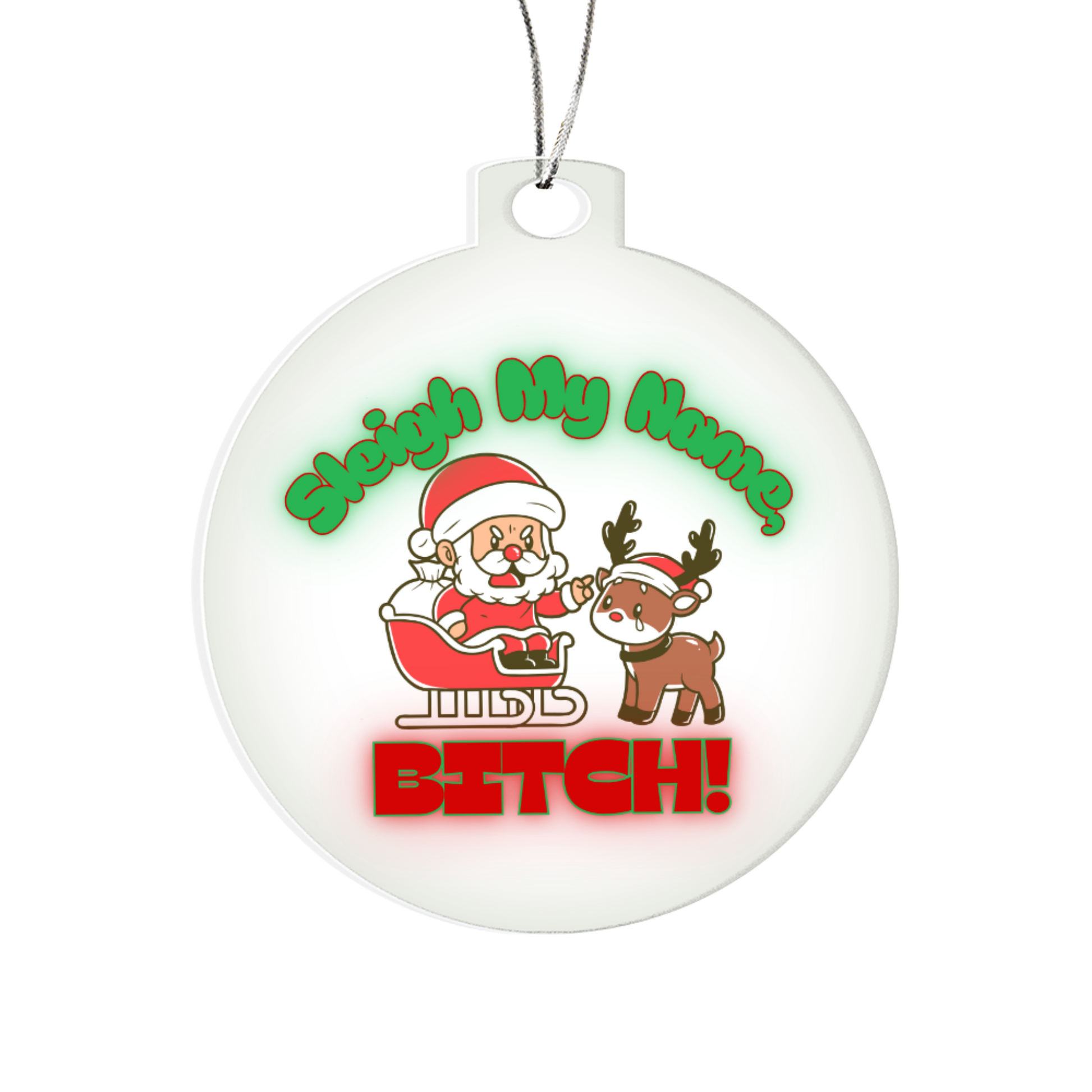 Sleigh My Name Holiday Ornament – Angry Santa and crying reindeer design