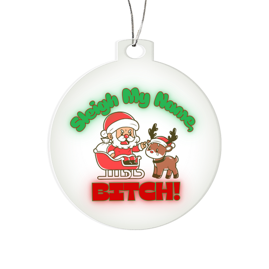 Sleigh My Name Holiday Ornament – Angry Santa and crying reindeer design