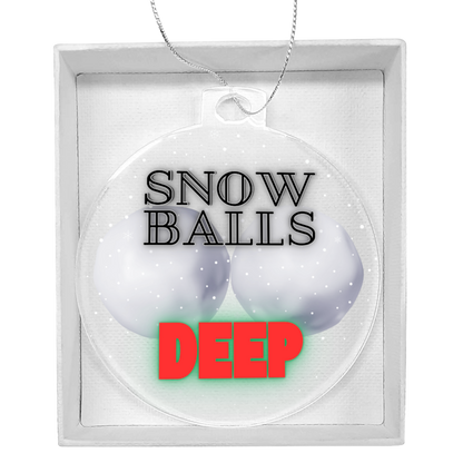 Naughty adult holiday acrylic ornament shaped like testicles