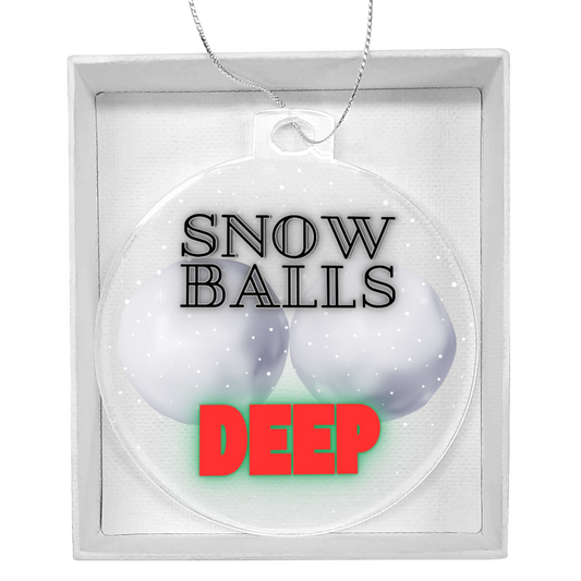 Naughty adult holiday acrylic ornament shaped like testicles
