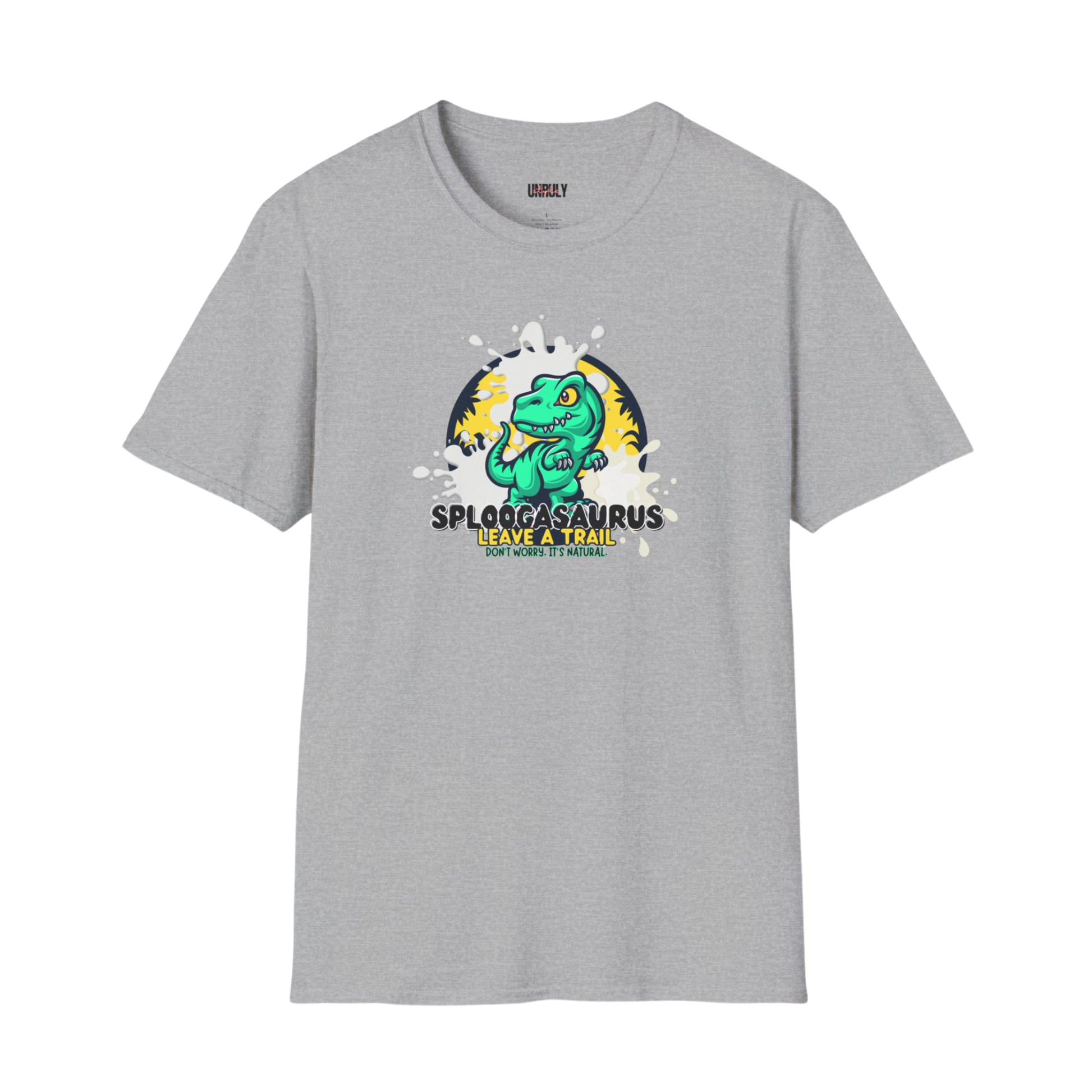 Filthy gag gift shirt with Sploogasaurus cartoon dino
